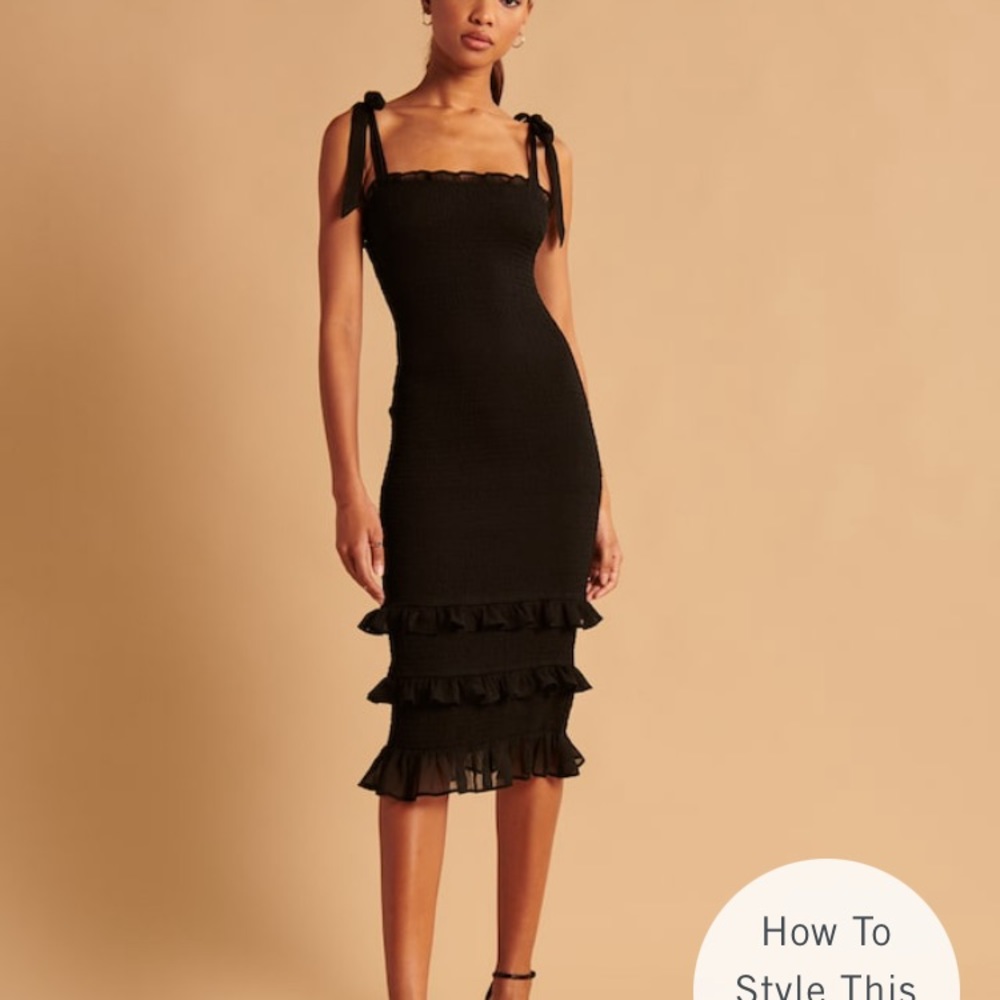 Abercrombie & Fitch Black Midi Ruffle Bodycon Dress